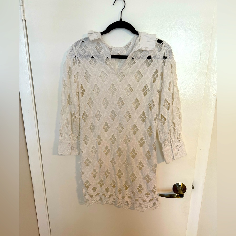 White High Neck Eyelet Dress